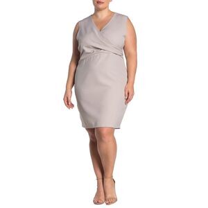 Alexia Admor Kylie Faux Wrap Dress Women's 1X Slate Gray Ruched V Neck NWOT